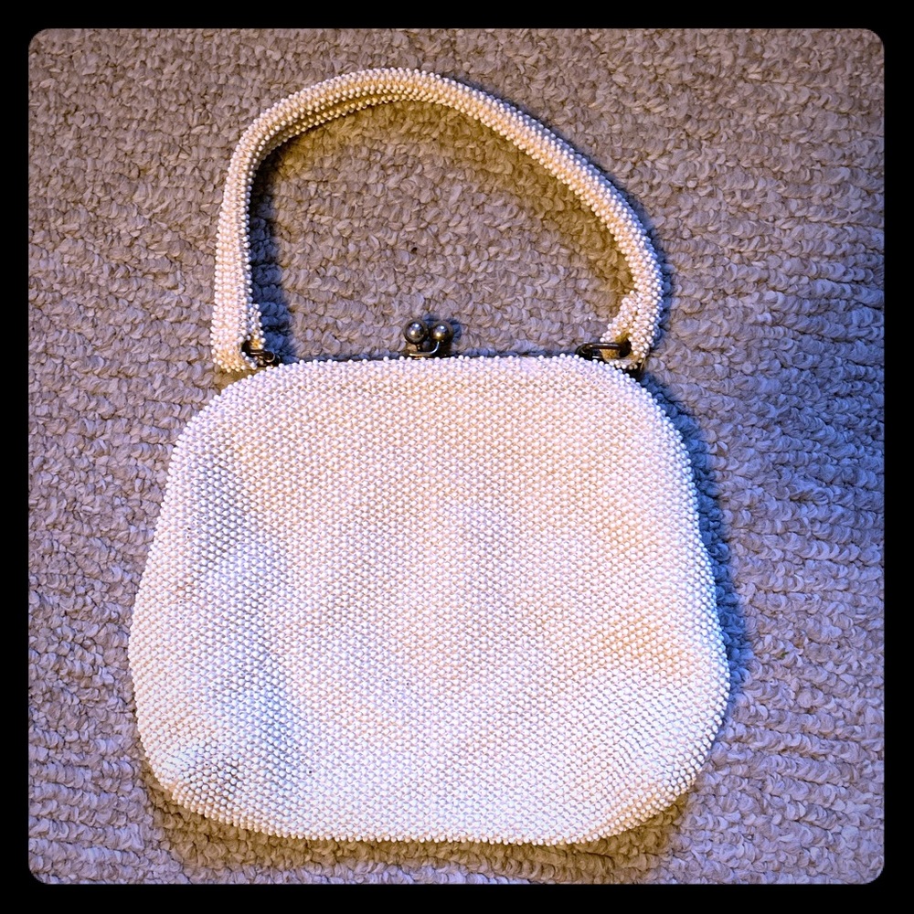 Vintage 50s white beaded handbag